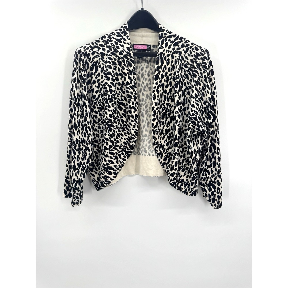 VTG Say What Leopard Print Bolero 2X Open Cropped Cardigan 3/4 Sleeve Cotton